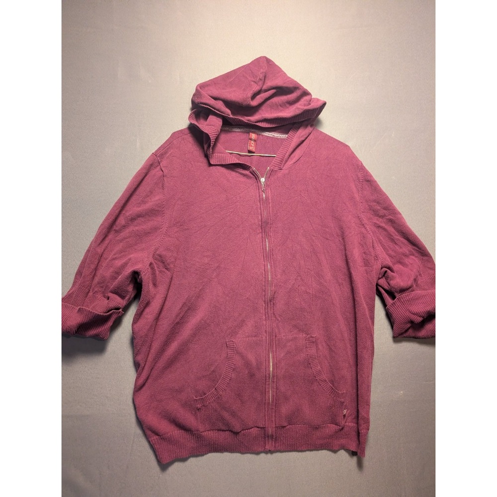 Vintage Gitano Hoodie Womens 30/32W Maroon Ribbed Trim 3/4 Sleeve Full Zip